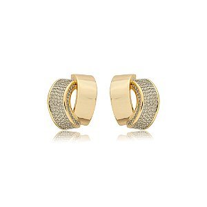 Brinco elos curvado zircônia ouro semijoia BA 7622