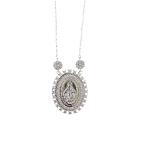Colar Elaine Palma Nossa Senhora das Graças glam moissanite prata 925 1.7ct